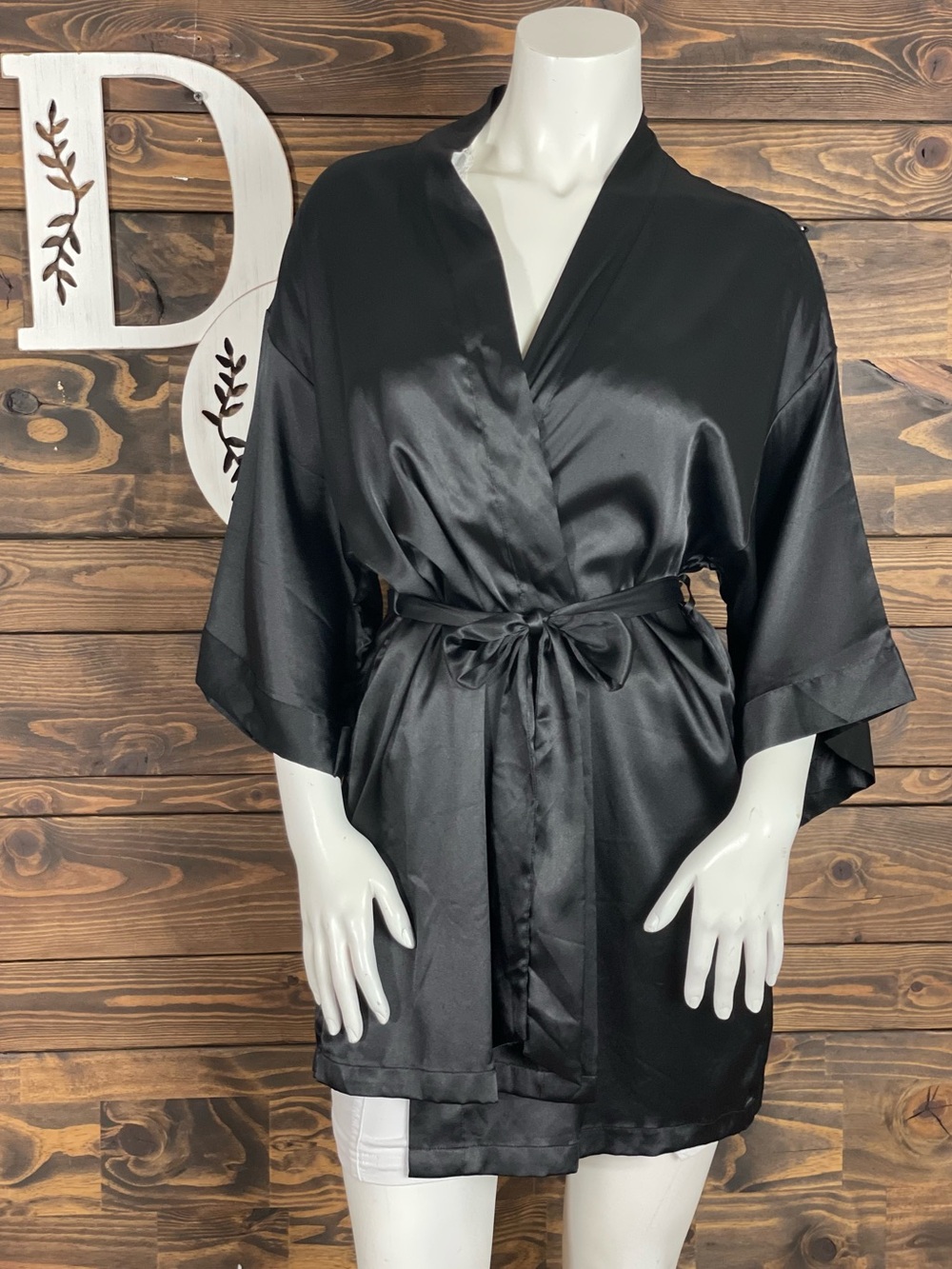 Victoria's Secret | Black Satin Short Tie-Waist Robe Intimates